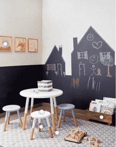 contemporary playroom with engaging chalkboard wall
