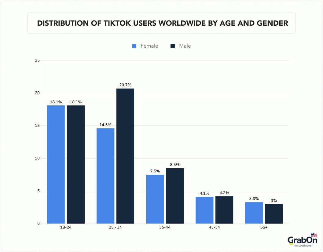 distribution of tiktok users worldwide by age gender