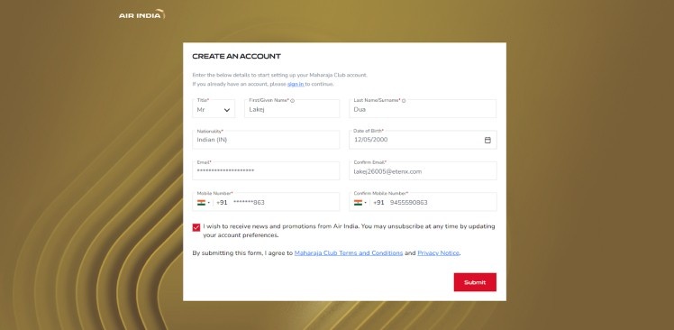 how to join air india maharaja club