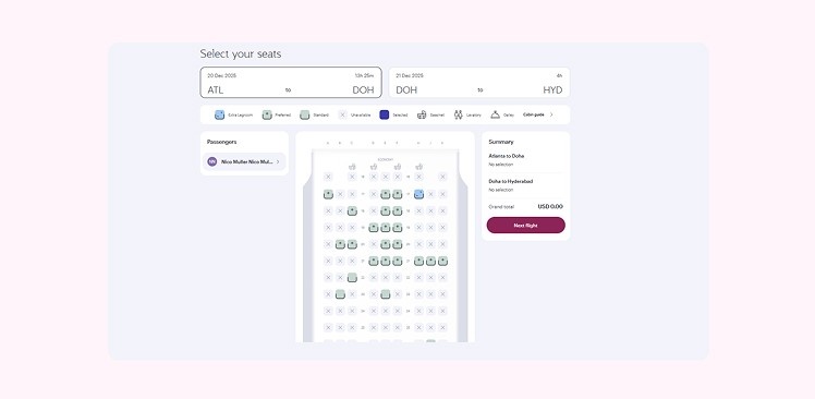 how to select seats on qatar airways