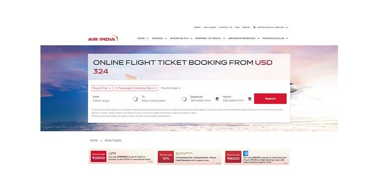official air india website