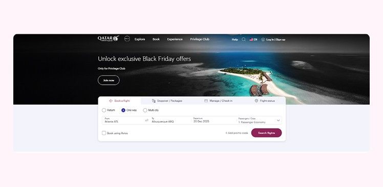 official qatar airways website or app