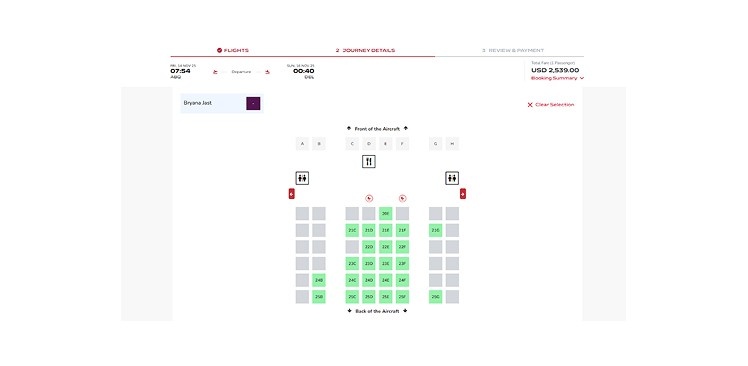 select your seat and add ons