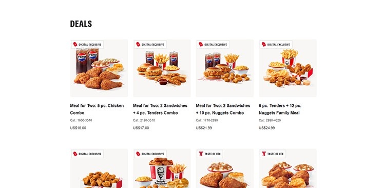 use kfc website deals section for freebies