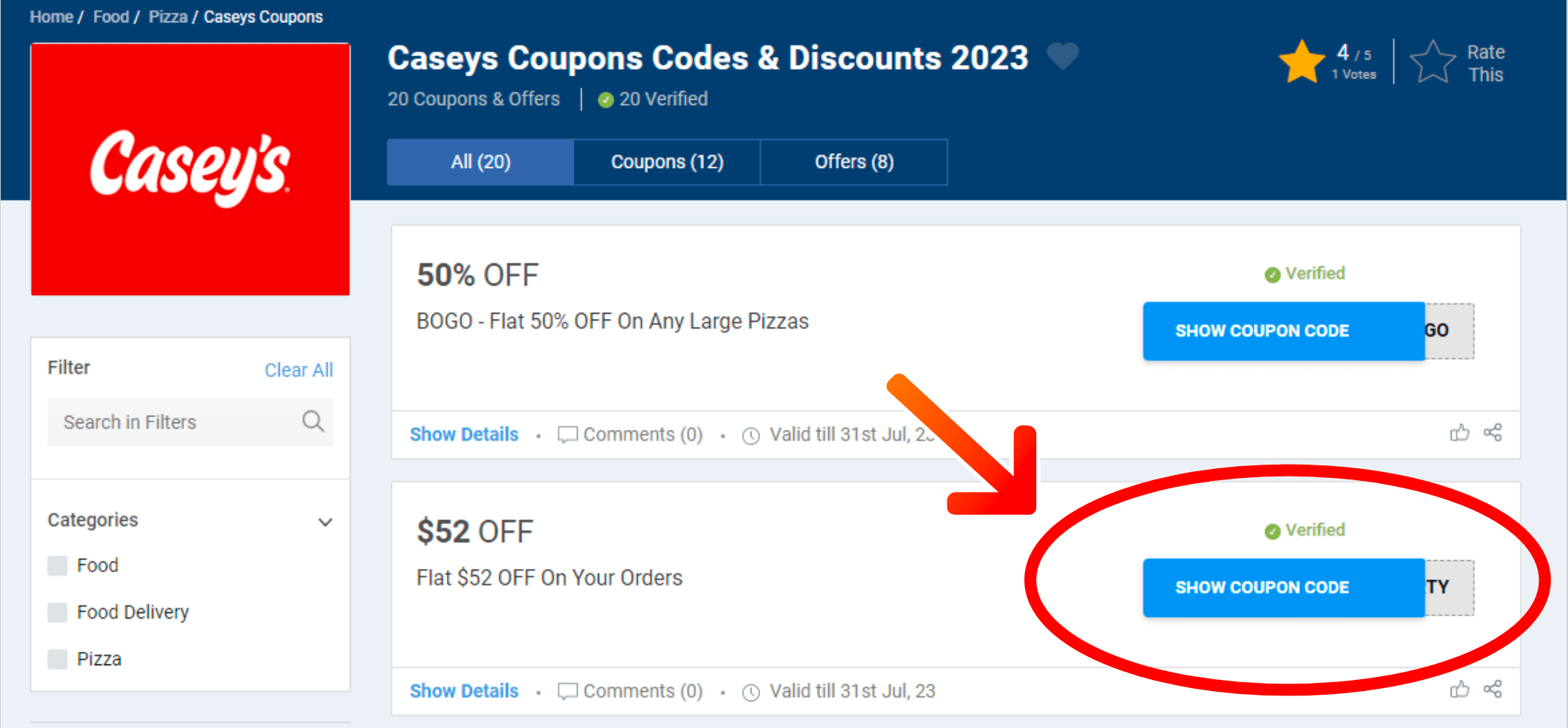 Casey's Pizza Coupon Codes & Deals FLAT 50 OFF